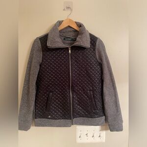 Ralph Lauren Fleece Jacket With quilted front Black Gray Sz XS Fits a S LIKE NEW